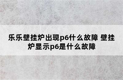 乐乐壁挂炉出现p6什么故障 壁挂炉显示p6是什么故障